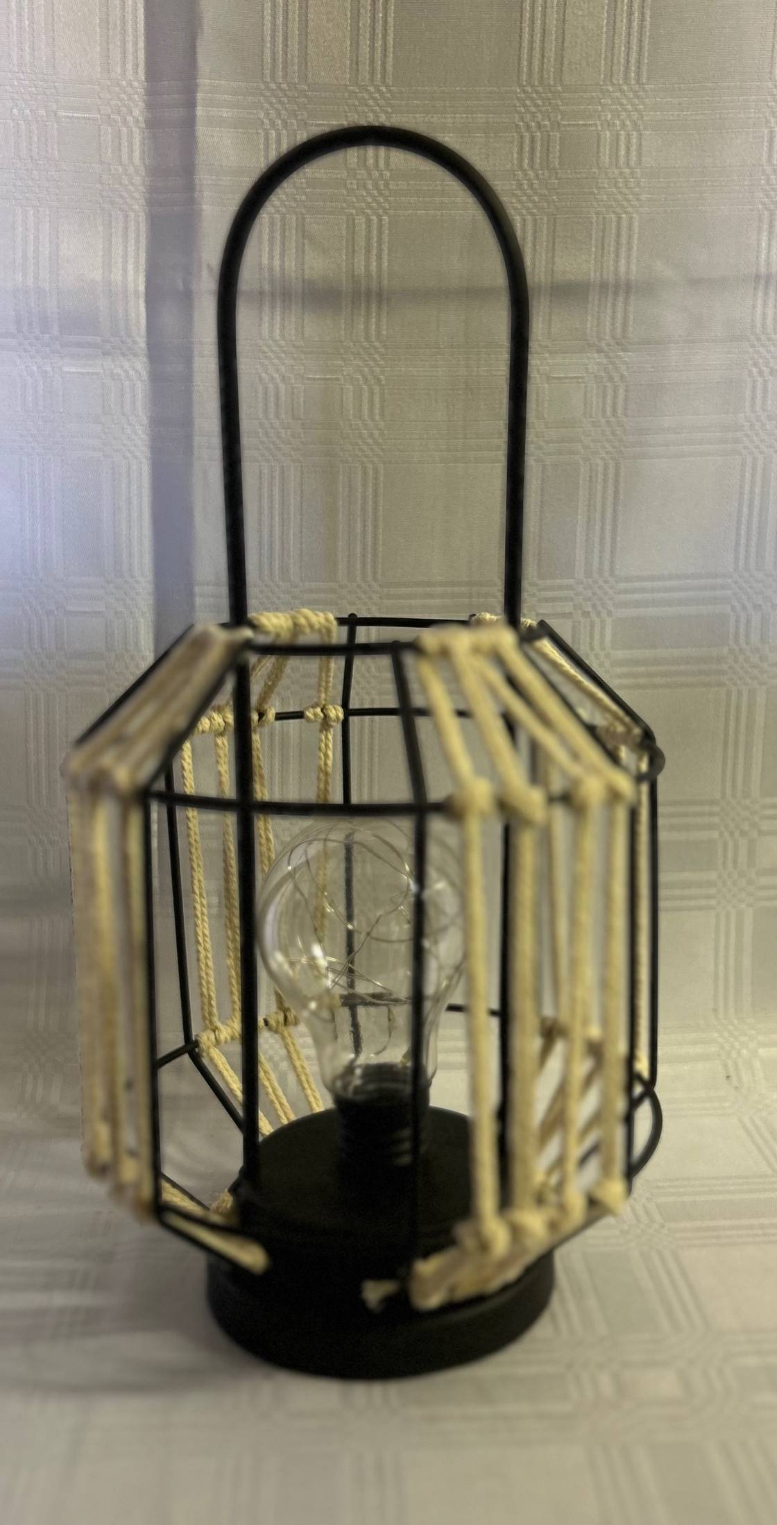 Battery operated Hanging Black & rope Lantern 