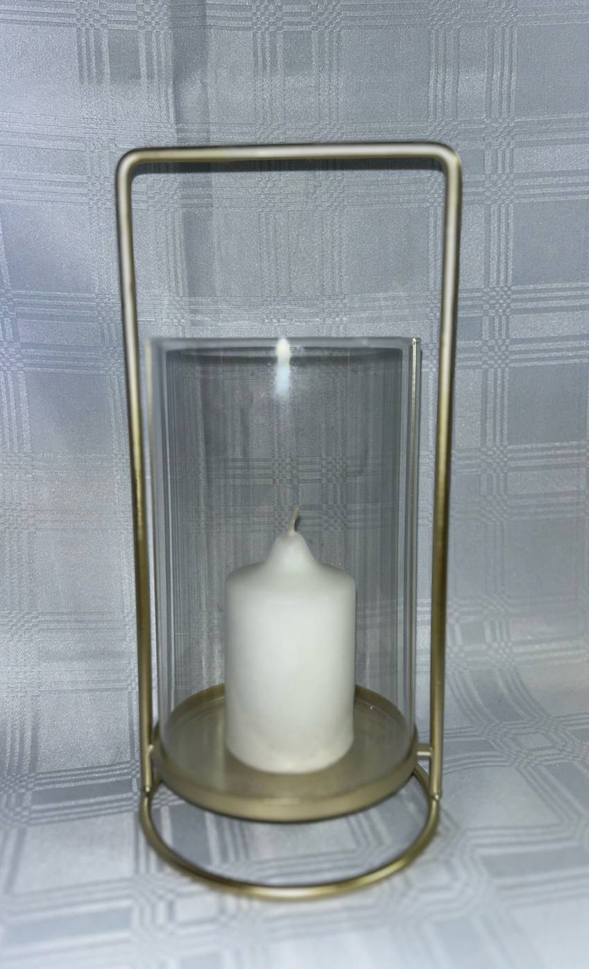 Gold Cage Glass Candle Lantern - Medium 