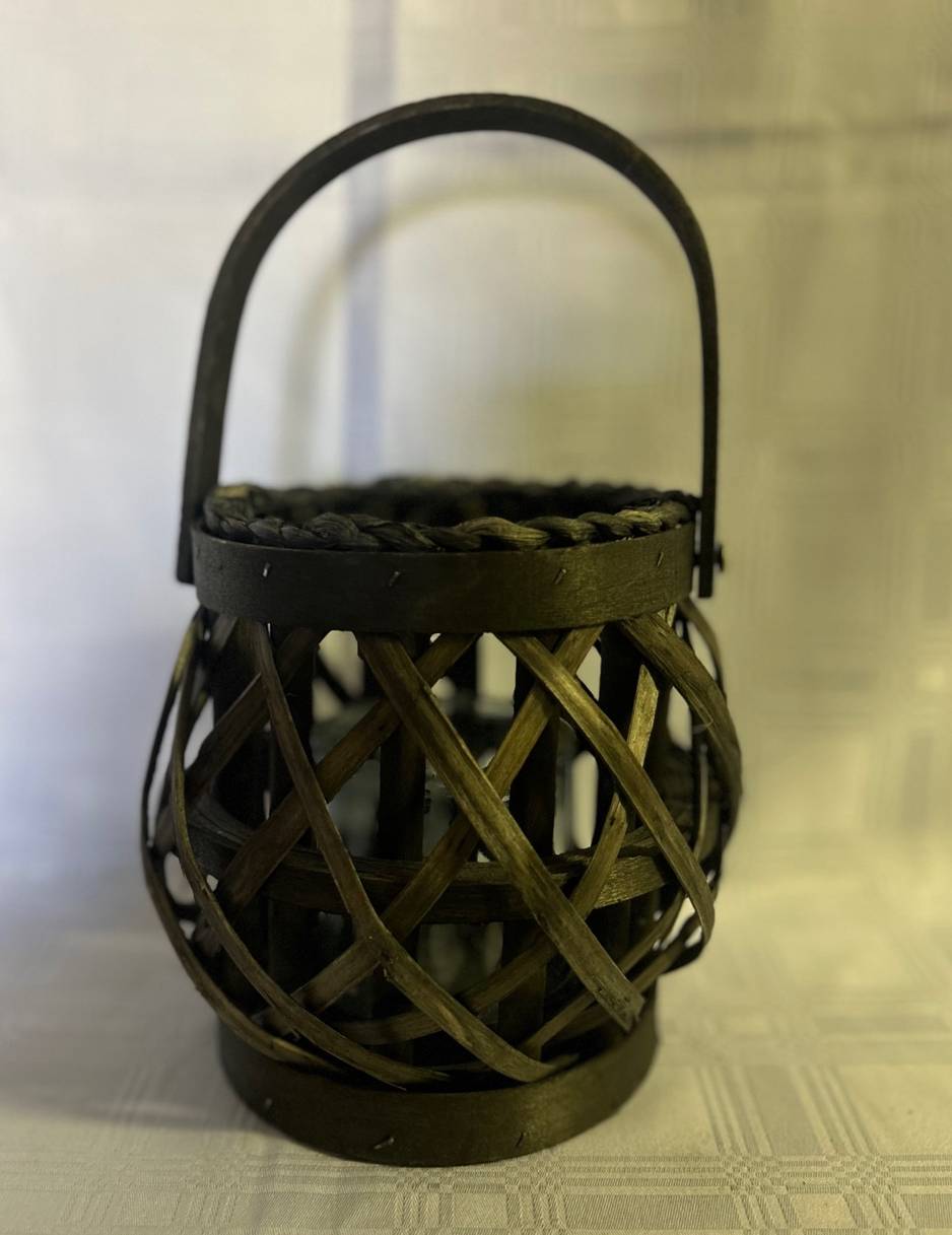 Dark Woven Reed Lantern & glass holder - sml 