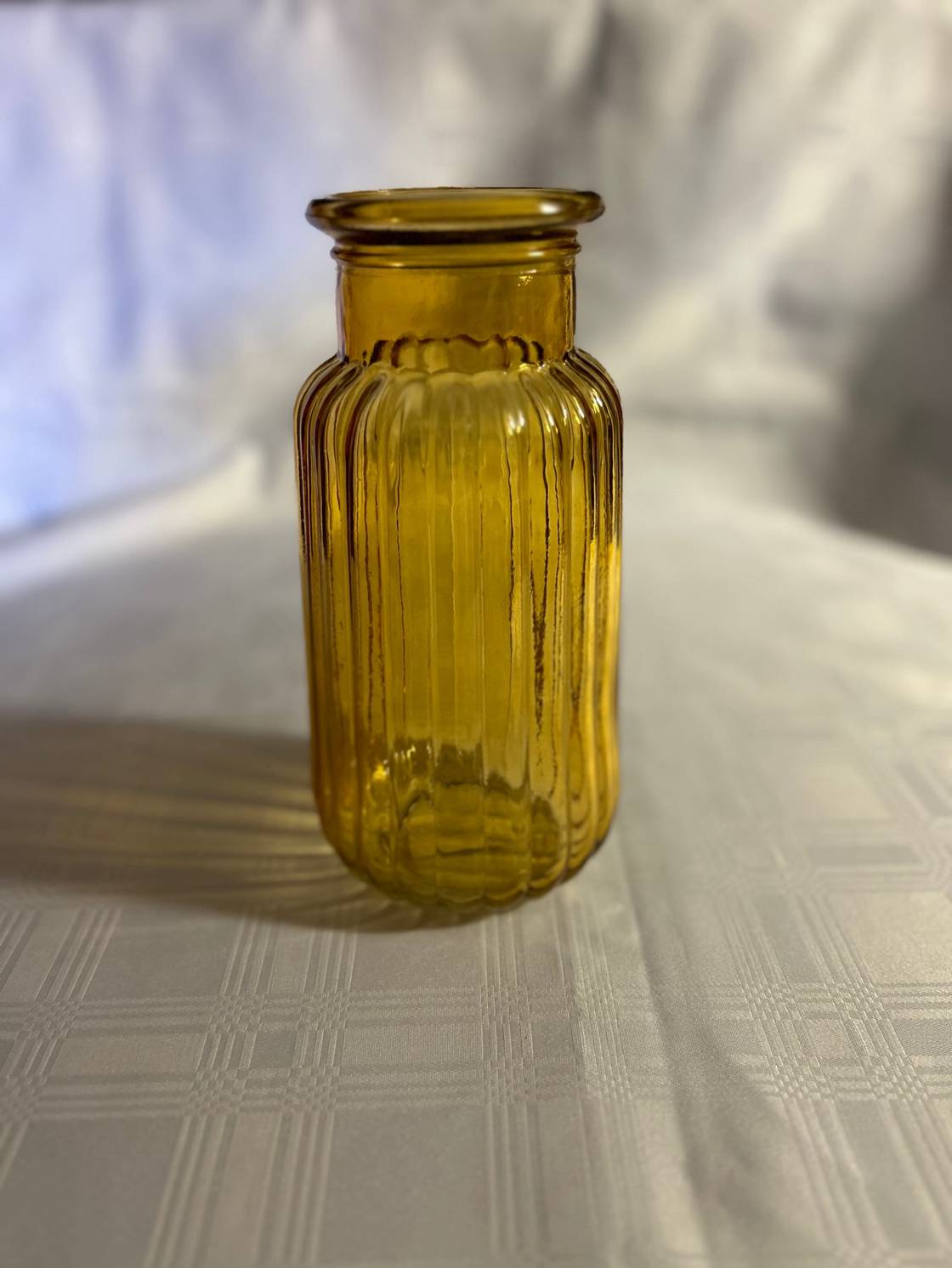 Brown Stained Ribbed Glass Vase 