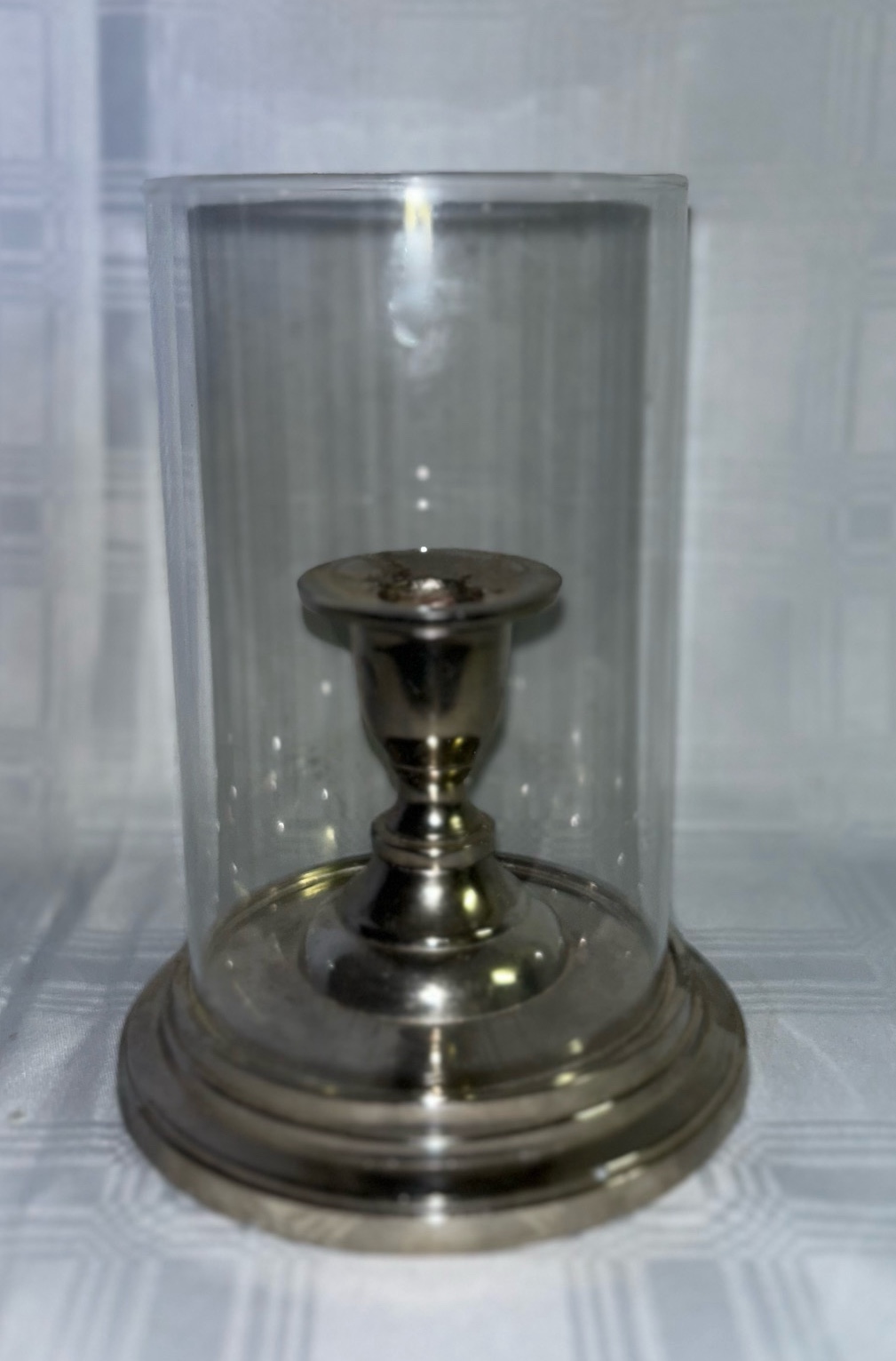 Single Glass & Silver Base Candlestick Holder