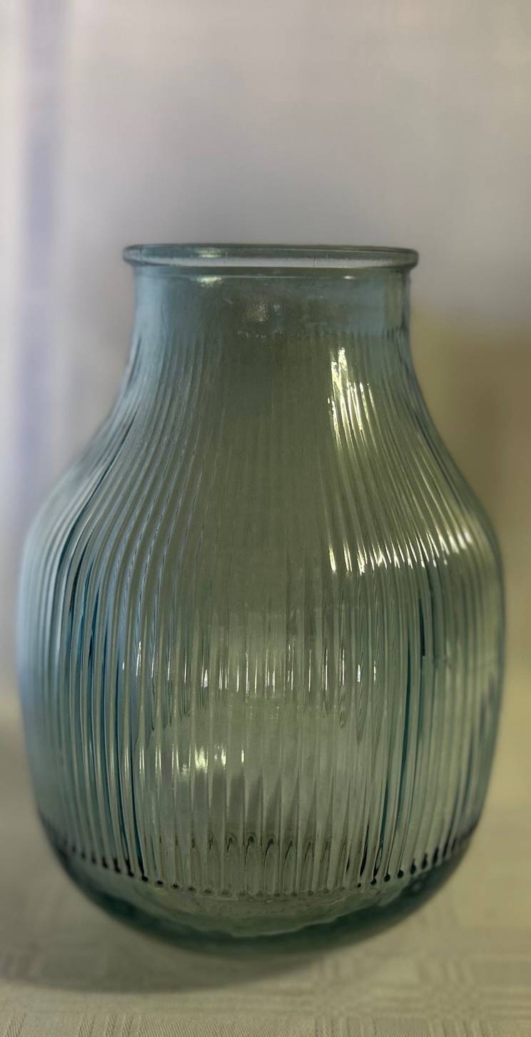 Stained Blue Round Bottom Glass Vase