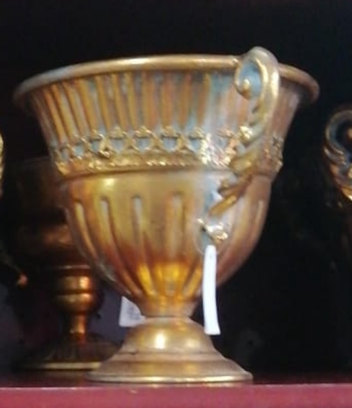 Gold metal urn vase with handles 