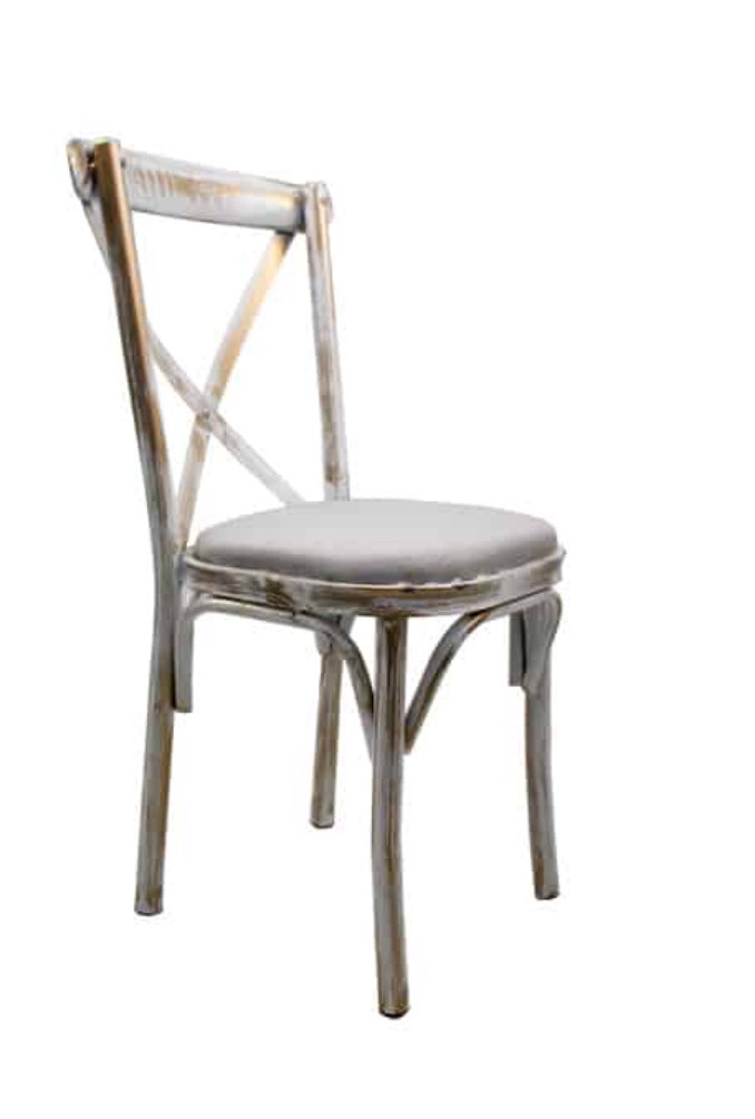 Metal White Wash Cross Back Chair 