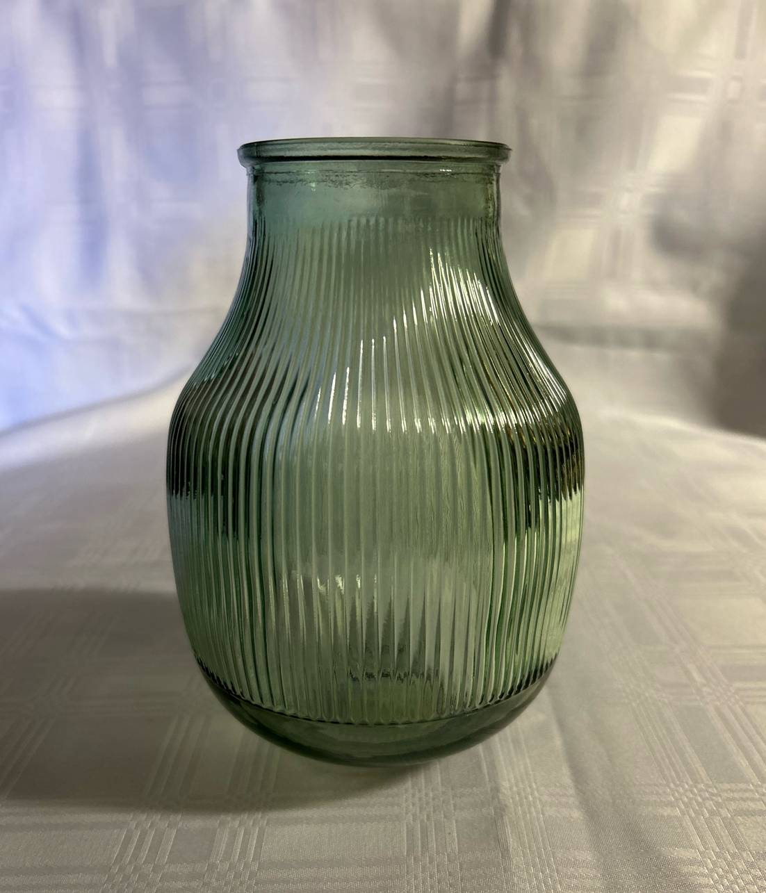 Green Stained Ribbed Glass Vase 