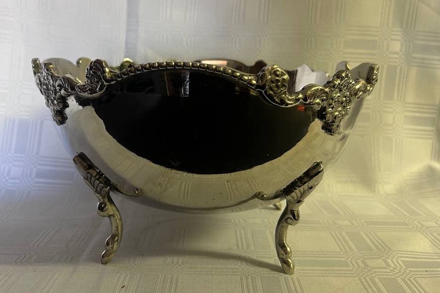 Silver Trimmed Footed Floral Bowl 