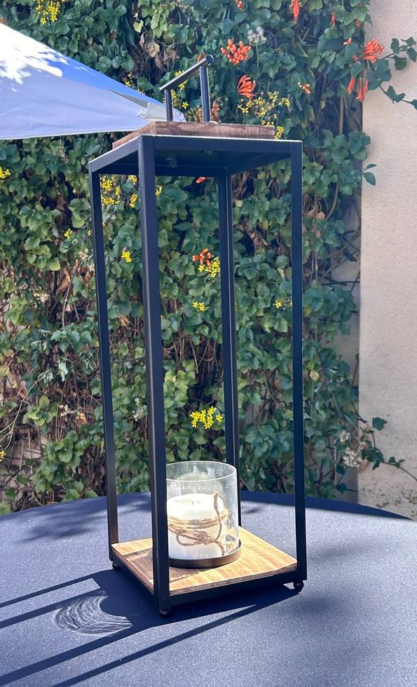 Metal & Wood framed Lantern with glass holder 
