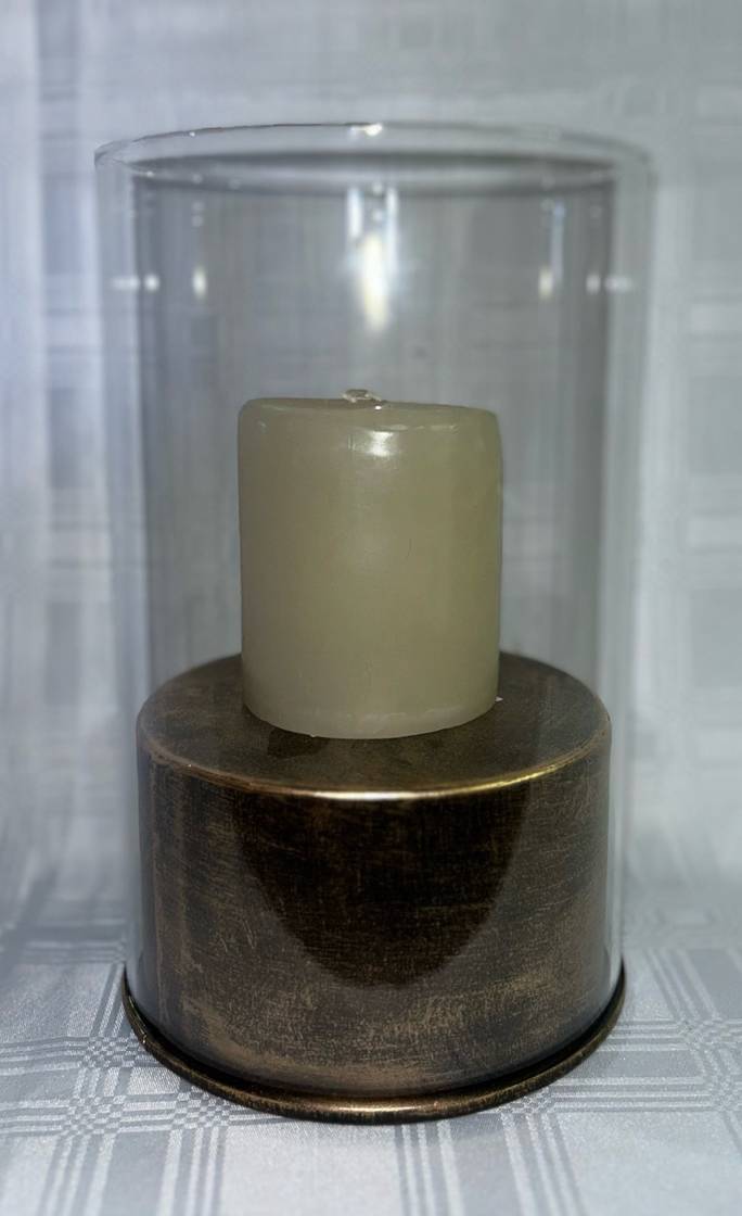 Antique Copper/Gold Metal Base with glass shade 