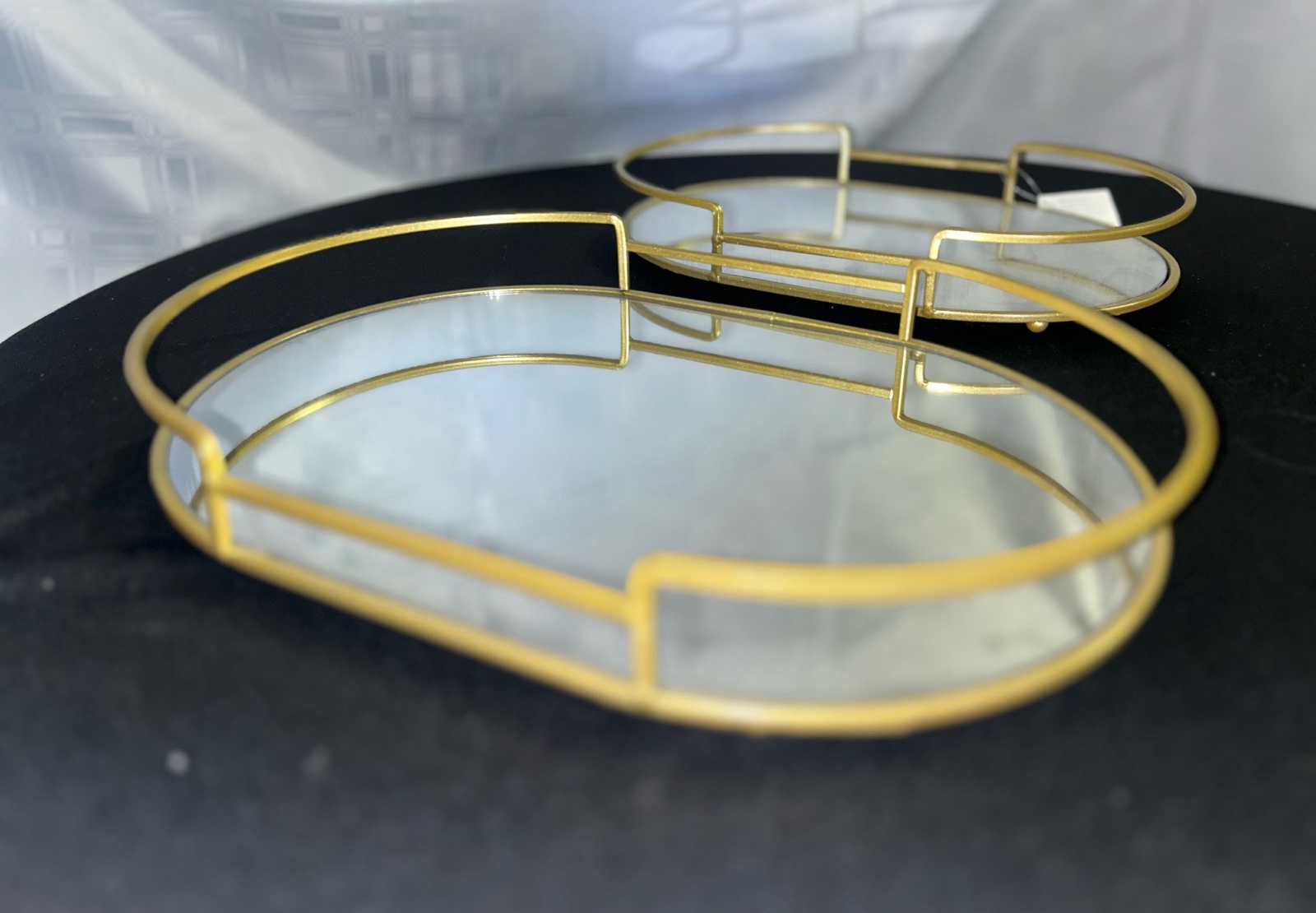 Oval Gold Framed Mirror Tray - med 