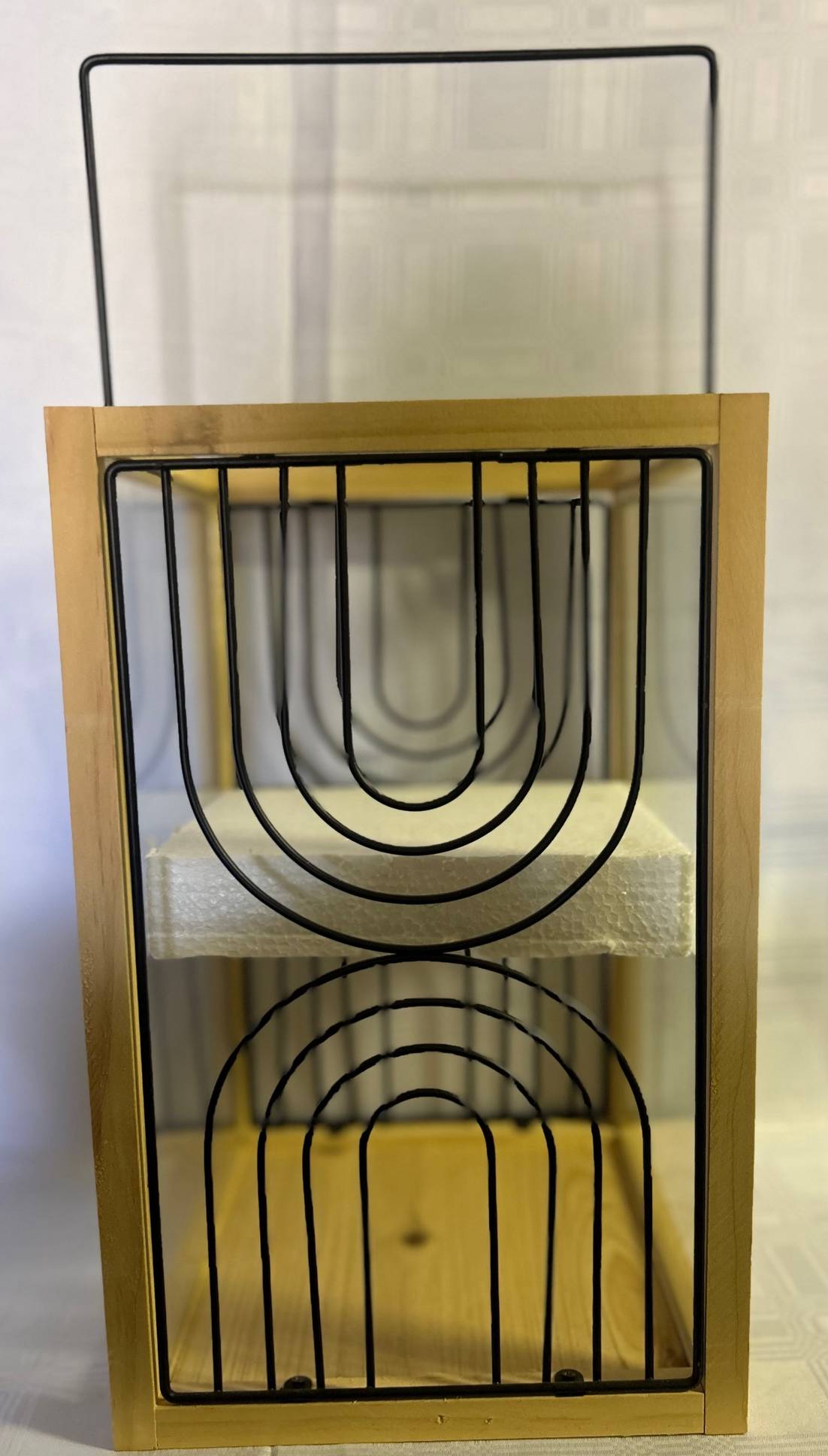 Hanging Wooden Glass with Metal Design Lantern  