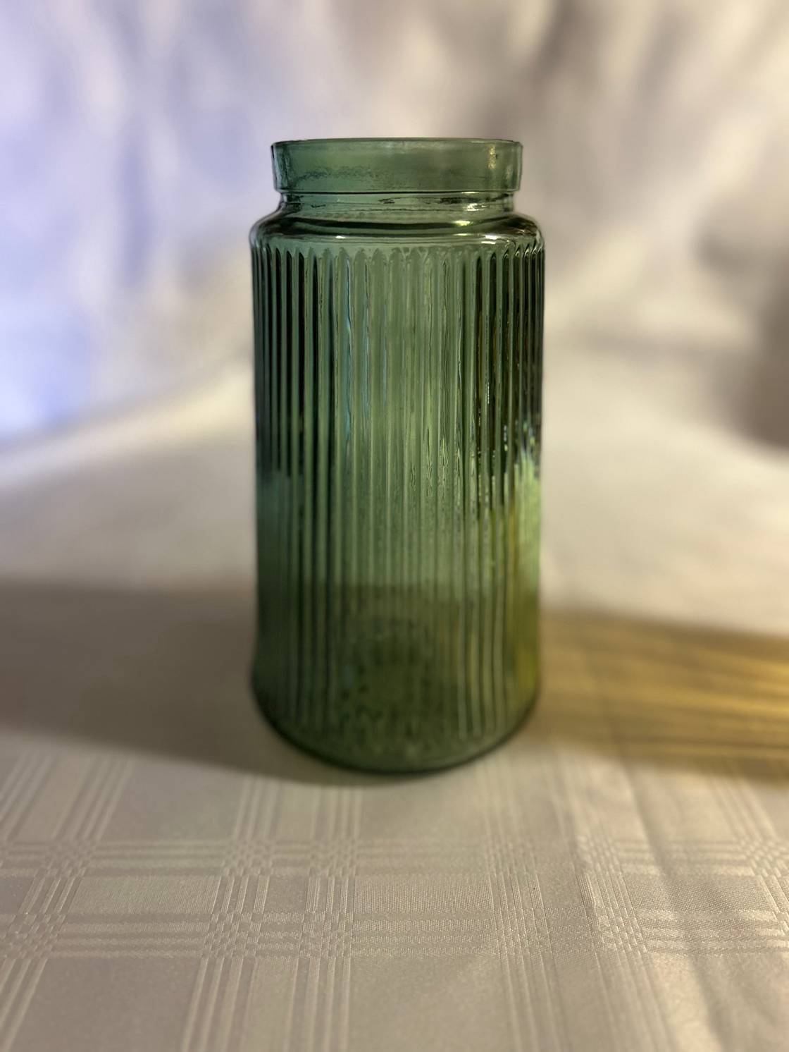 Green Stained Ribbed Glass Vase 