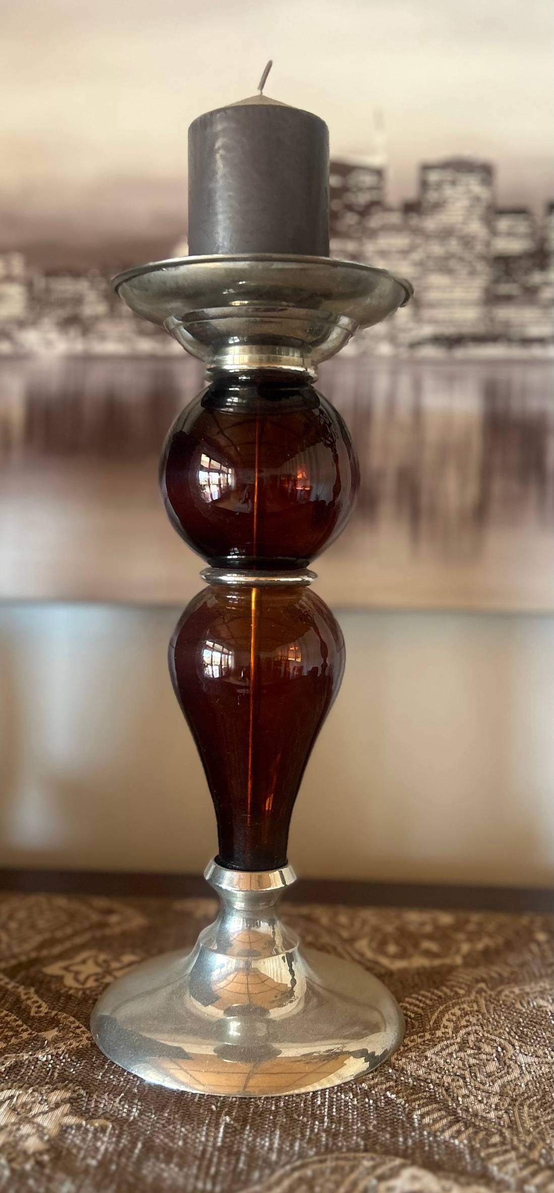 Single & Brown stained Glass Candlestick 