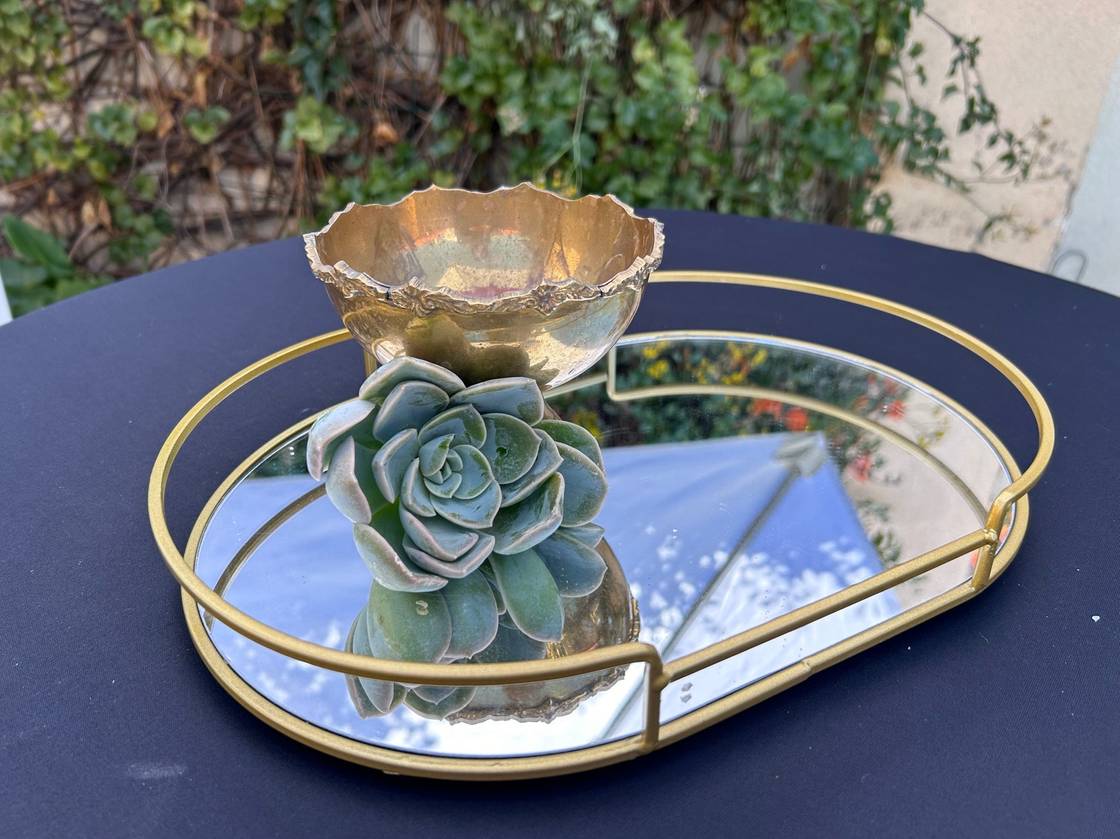 Oval Gold framed Mirror Tray - small 