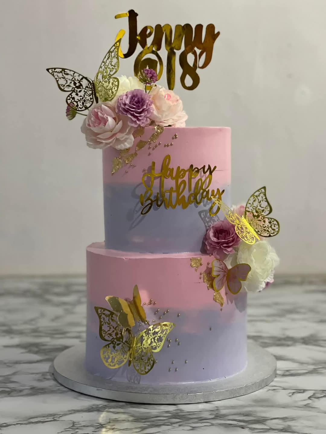 2 Tier - Butterfly Themed Cake 